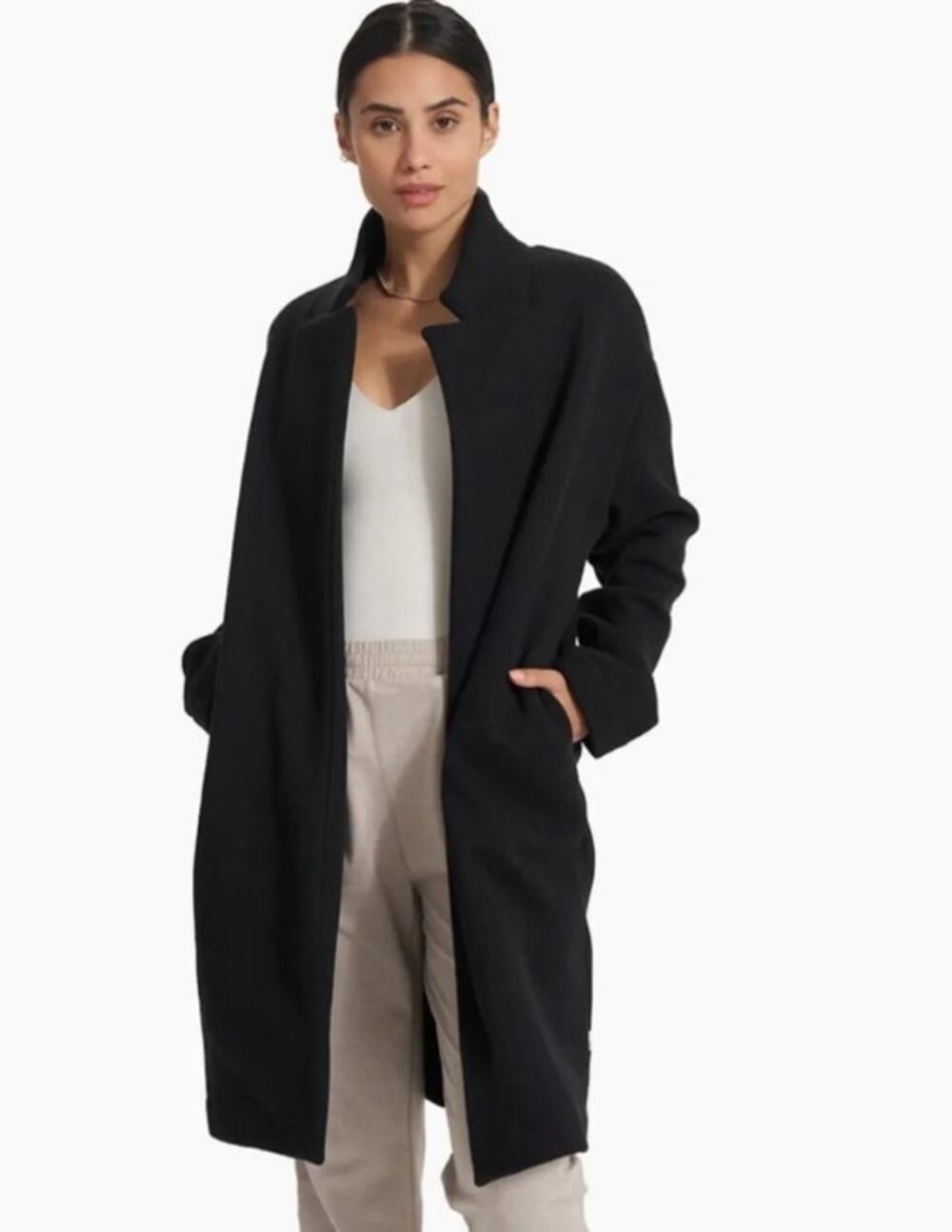 Vuori Restore Fleece Coat Black Open Fleece Lined Long Sleeve Jacket Women's M/L